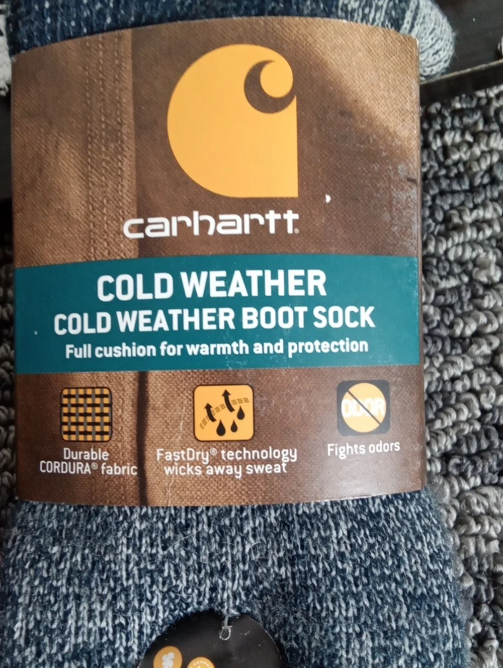 Carhartt Men's Cold Weather Boot Socks - Navy Heather One Pair Cordura Fiber